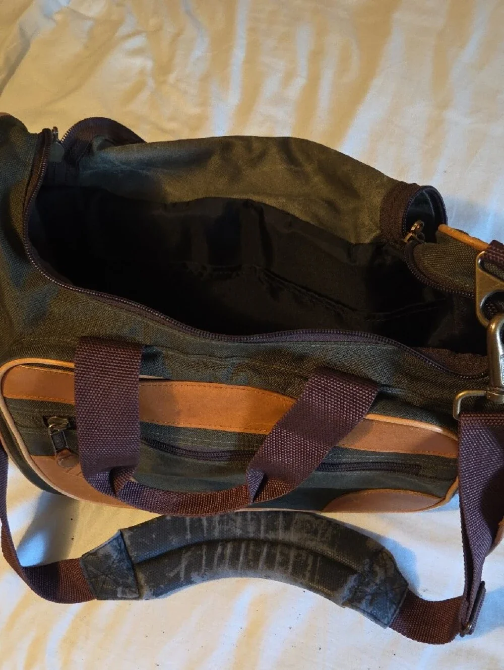 L.L. Bean Olive Green Canvas Laptop Messenger with Brown Leather Accents